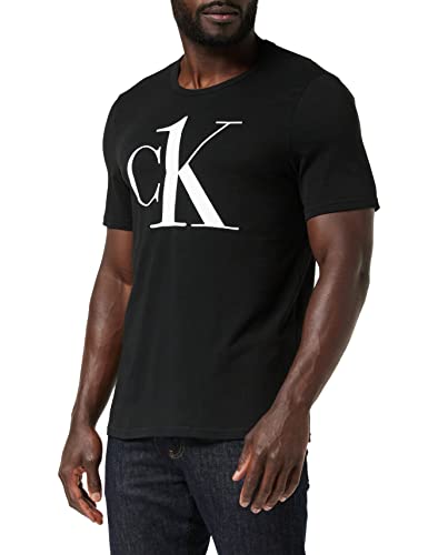 Calvin Klein Herren T-Shirt S/S Crew Neck mit Rundhalsausschnitt, Black W. White Logo, M von Calvin Klein