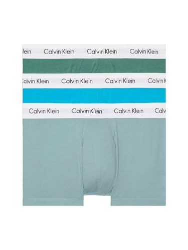 Calvin Klein Herren 3er Pack Boxershorts Low Rise Trunks Baumwolle mit Stretch, Mehrfarbig (Viv Bl Arona Sageb Grn W/ Wh Wbs), S von Calvin Klein