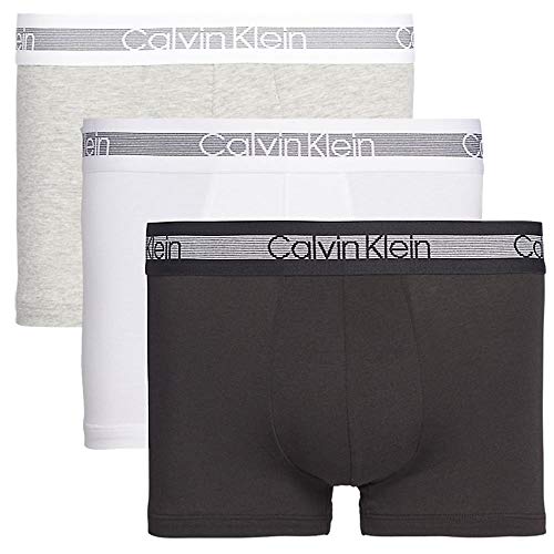 Calvin Klein Herren 3er Pack Boxershorts Trunks Baumwolle mit Stretch, Mehrfarbig (Grey Heather/Black/White), L von Calvin Klein