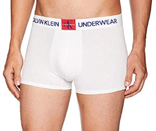 Calvin Klein Herren Trunk Boxershorts, Weiß (White W/Manic Red Patch 100), Large (Herstellergröße: L) von Calvin Klein