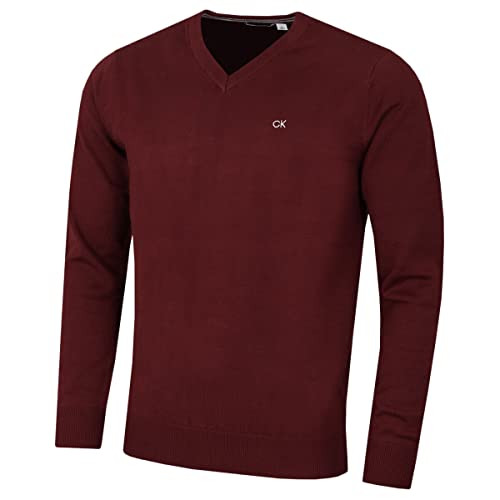 Calvin Klein Herren V-Ausschnitt Soft Cotton Pullover - Burgundy - L von Calvin Klein