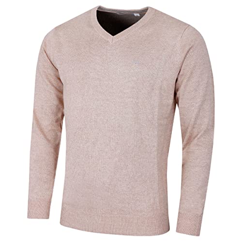 Calvin Klein Herren V-Ausschnitt Soft Cotton Pullover - Caramel Marl - L von Calvin Klein