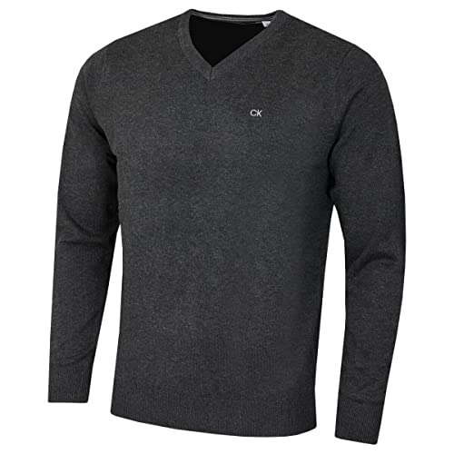 Calvin Klein Herren V-Ausschnitt Soft Cotton Pullover - Charcoal - L von Calvin Klein