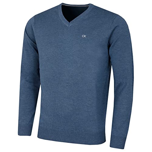 Calvin Klein Herren V-Ausschnitt Soft Cotton Pullover - Denim Marl - M von Calvin Klein