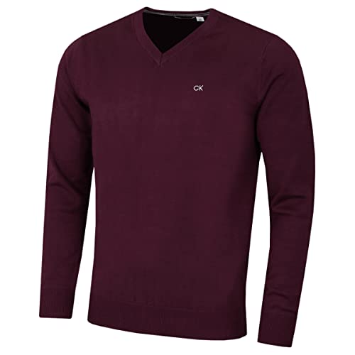 Calvin Klein Herren V-Ausschnitt Soft Cotton Pullover - French Burgundy - M von Calvin Klein