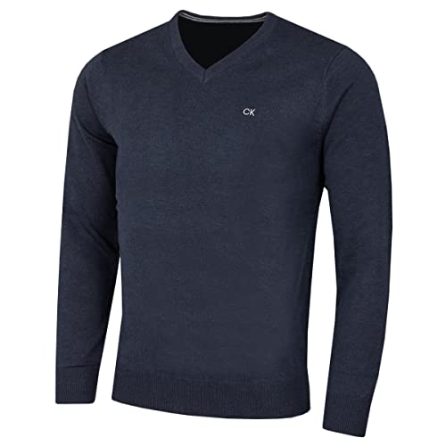 Calvin Klein Herren V-Ausschnitt Soft Cotton Pullover - Marine Marl - XL von Calvin Klein