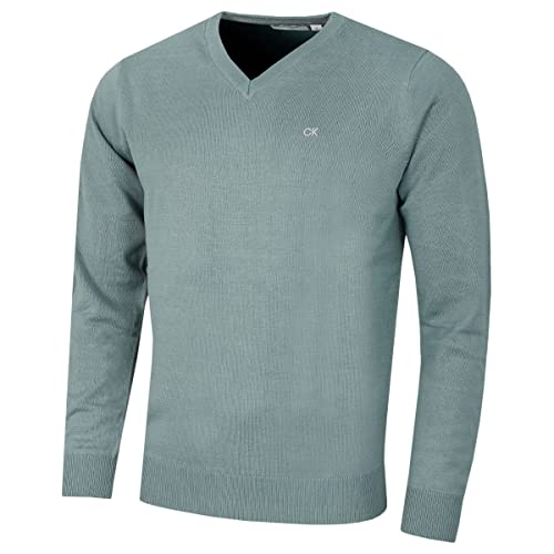 Calvin Klein Herren V-Ausschnitt Soft Cotton Pullover - Sage - L von Calvin Klein