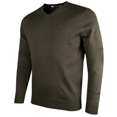 Calvin Klein Herren V-Ausschnitt Soft Cotton Pullover - Staubiges Oliv - XXXXL von Calvin Klein