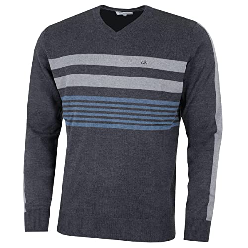 Calvin Klein Herren V-Ausschnitt Streifen auf der Brust Sweater - Charcoal - M Calvin Klein Herren V-Ausschnitt Streifen auf der Brust Sweater - Charcoal - M von Calvin Klein