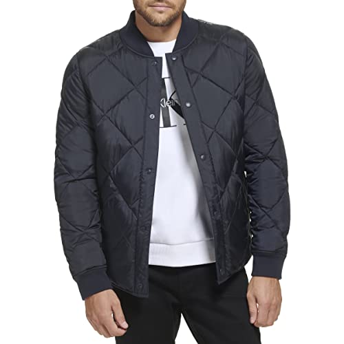 Calvin Klein Herren Wendbare Steppjacke mit Rauten Jacke, Echtes Marineblau, L von Calvin Klein