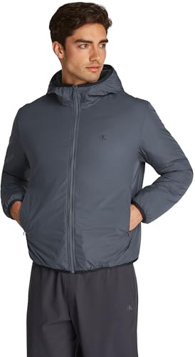 Calvin Klein Herren Windbreaker Jacke Hi-Neck mit Kapuze, Grau (Ebony), XS von Calvin Klein