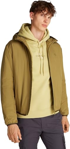 Calvin Klein Herren Windbreaker Jacke Hi-Neck mit Kapuze, Grün (Gothic Olive), S von Calvin Klein