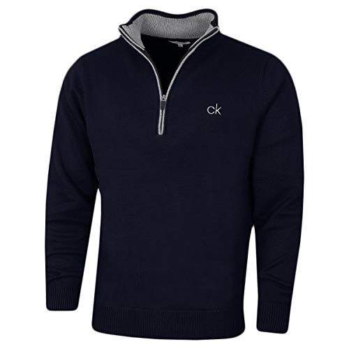 Calvin Klein Herren gefüttert Chunky Half Zip Sweater - Navy - L. von Calvin Klein