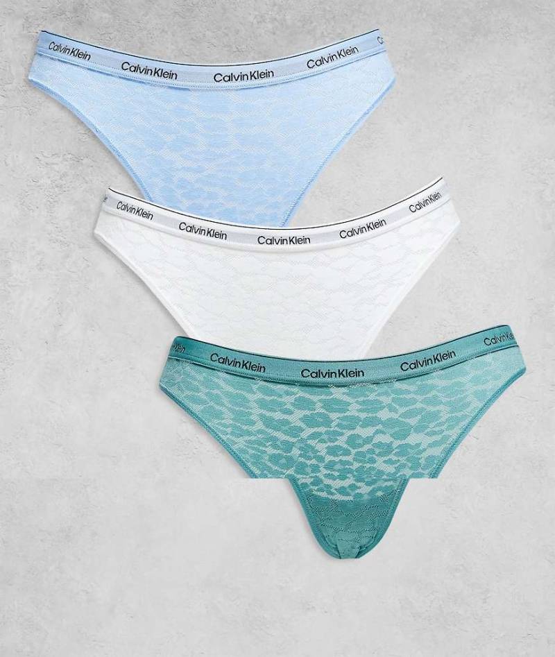 Calvin Klein - Icon - 3er-Pack Bikinislips in Türkis, Babyblau und Weiß mit Spitze und Markenzeichen-Bunt von Calvin Klein