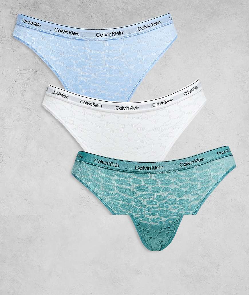 Calvin Klein - Icon - 3er-Pack Bikinislips in Türkis, Babyblau und Weiß mit Spitze und Markenzeichen-Bunt von Calvin Klein