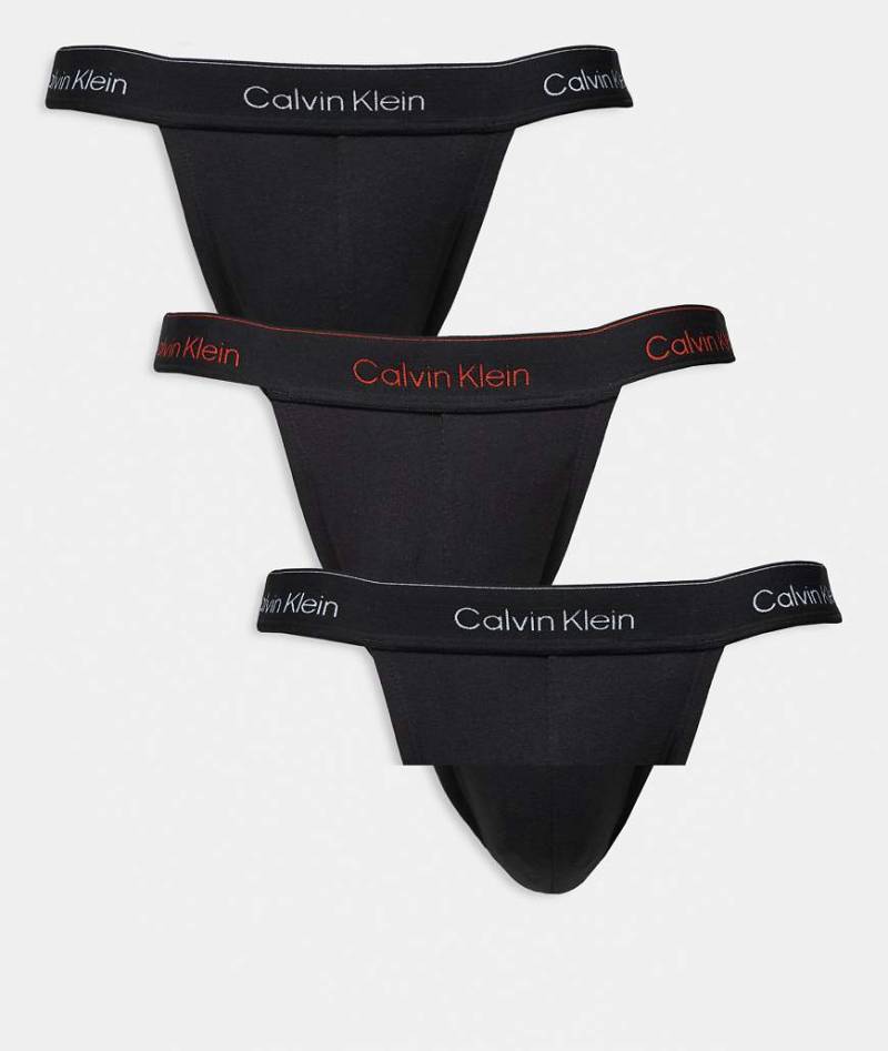Calvin Klein - Icon - 3er-Pack Jockstraps aus Baumwollstretch in Schwarz mit farbigem Logo am Bund-Bunt von Calvin Klein