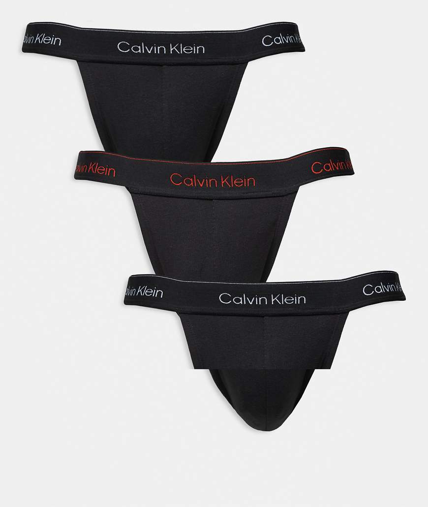 Calvin Klein - Icon - 3er-Pack Jockstraps aus Baumwollstretch in Schwarz mit farbigem Logo am Bund-Bunt von Calvin Klein