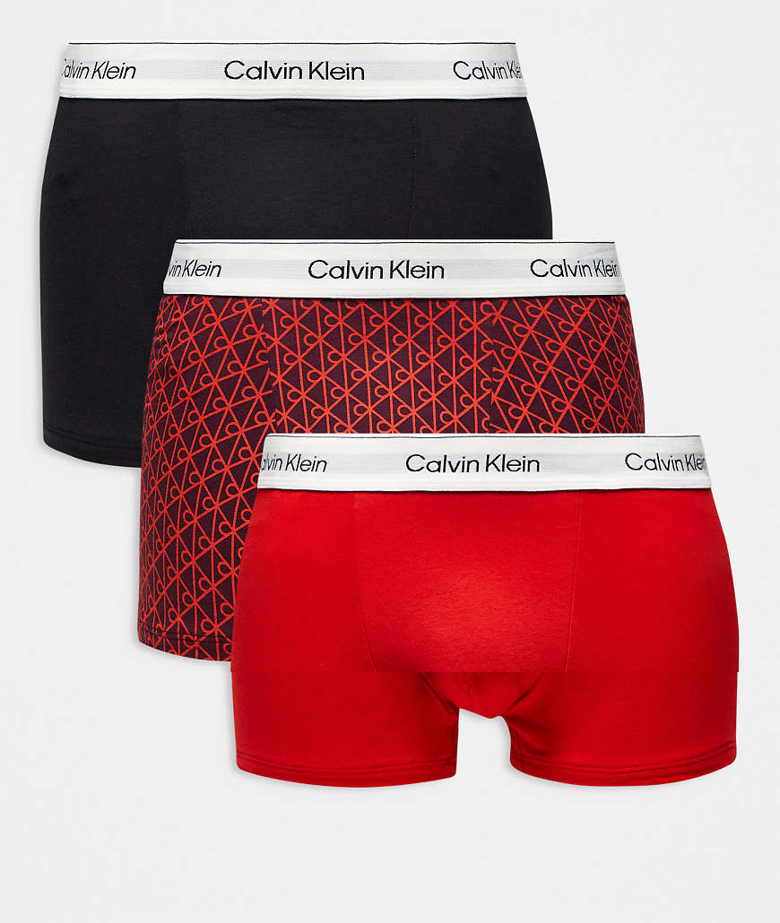 Calvin Klein - Icon - 3er-Pack Relaxed-Fit-Trunk-Unterhosen aus Baumwolle mit Stretchanteil in Schwarz/Rosa/mit Print-Bunt von Calvin Klein