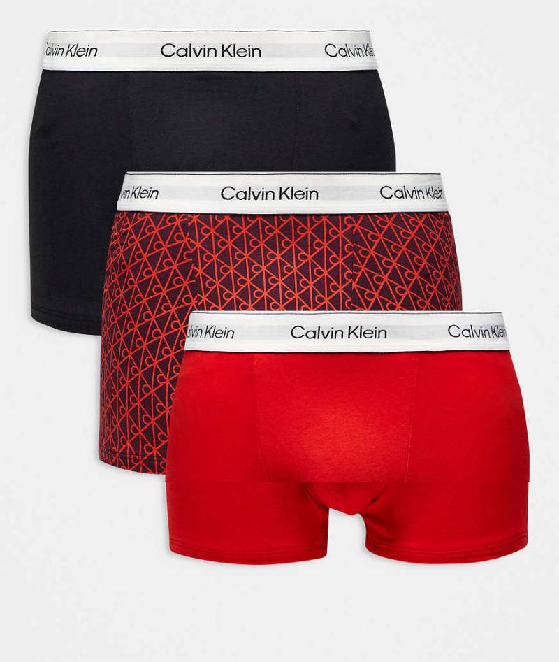 Calvin Klein - Icon - 3er-Pack Relaxed-Fit-Trunk-Unterhosen aus Baumwolle mit Stretchanteil in Schwarz/Rosa/mit Print-Bunt von Calvin Klein