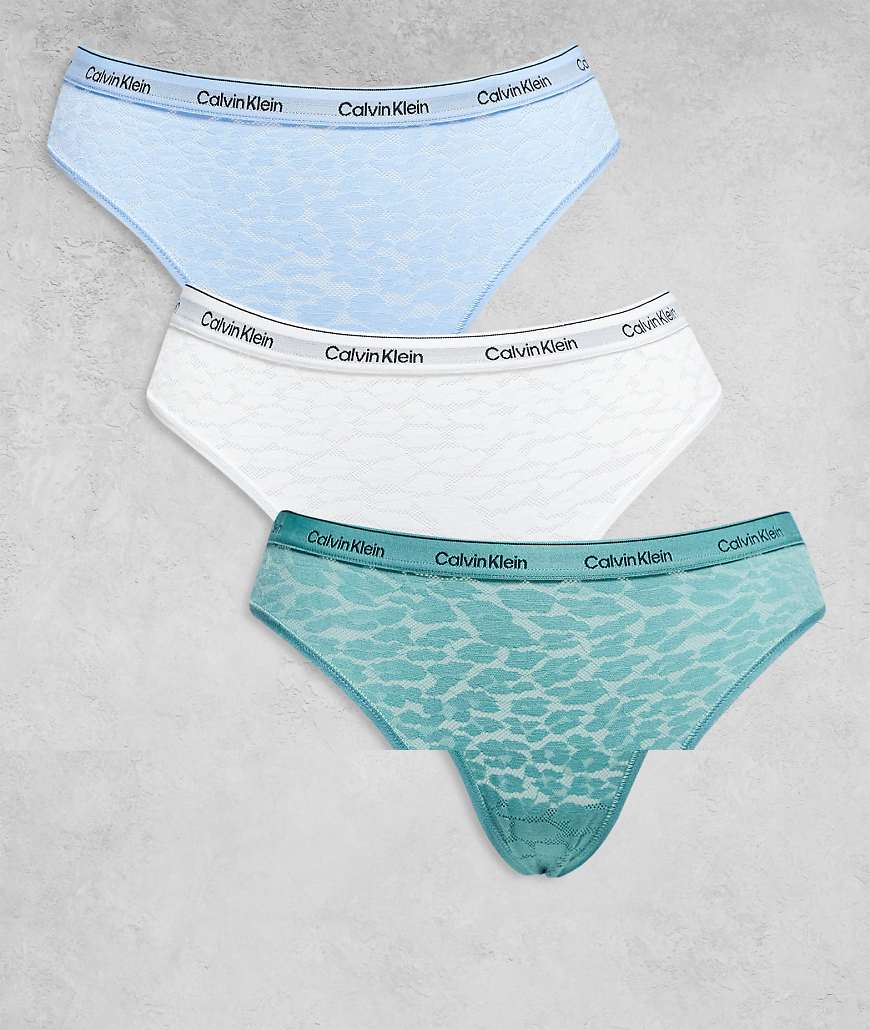 Calvin Klein - Icon - 3er-Pack Tangas in Türkis, Babyblau und Weiß mit Spitze und Markenzeichen-Bunt von Calvin Klein