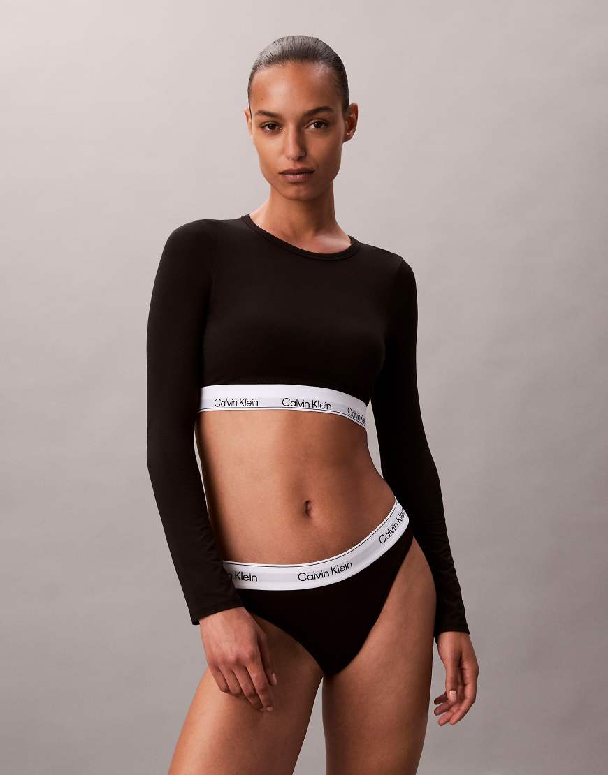 Calvin Klein - Icon Cotton Modal - Langärmliges Cropped Oberteil in Schwarz von Calvin Klein