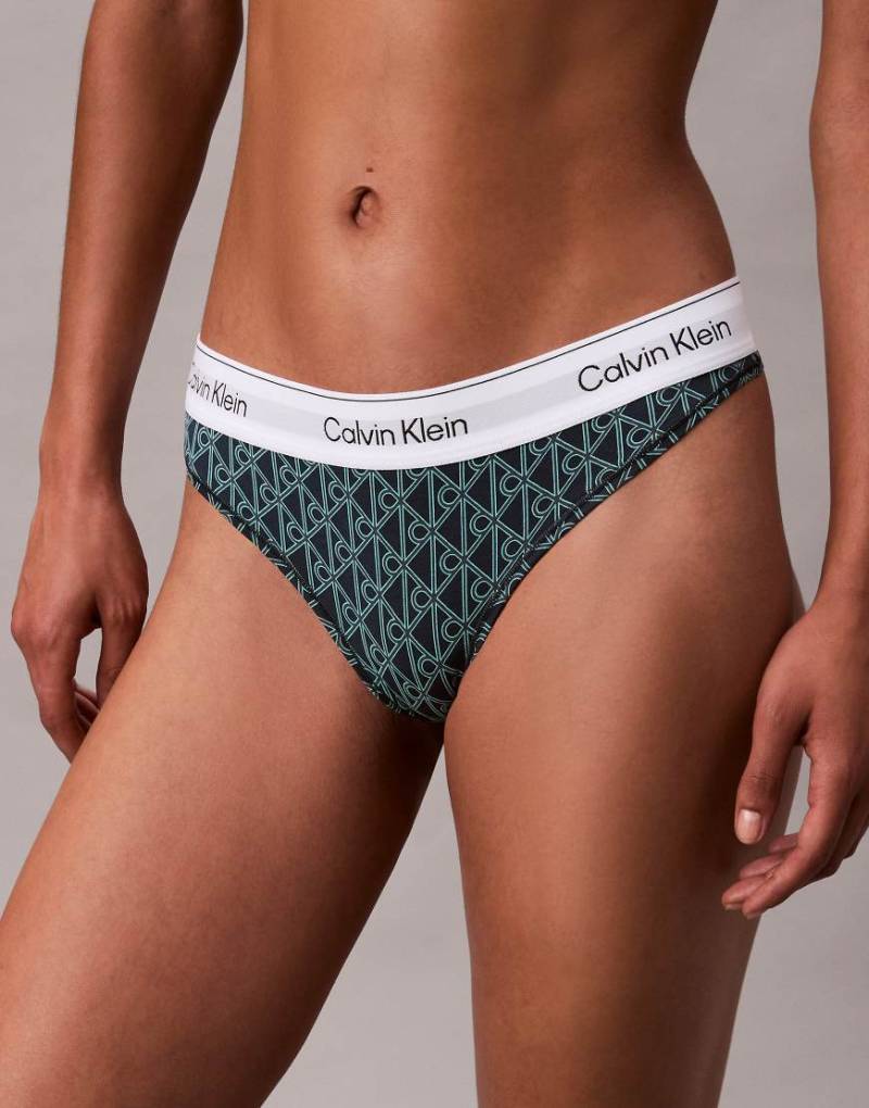 Calvin Klein - Icon Cotton Modal - Tanga in Blau mit Emblem-Muster von Calvin Klein
