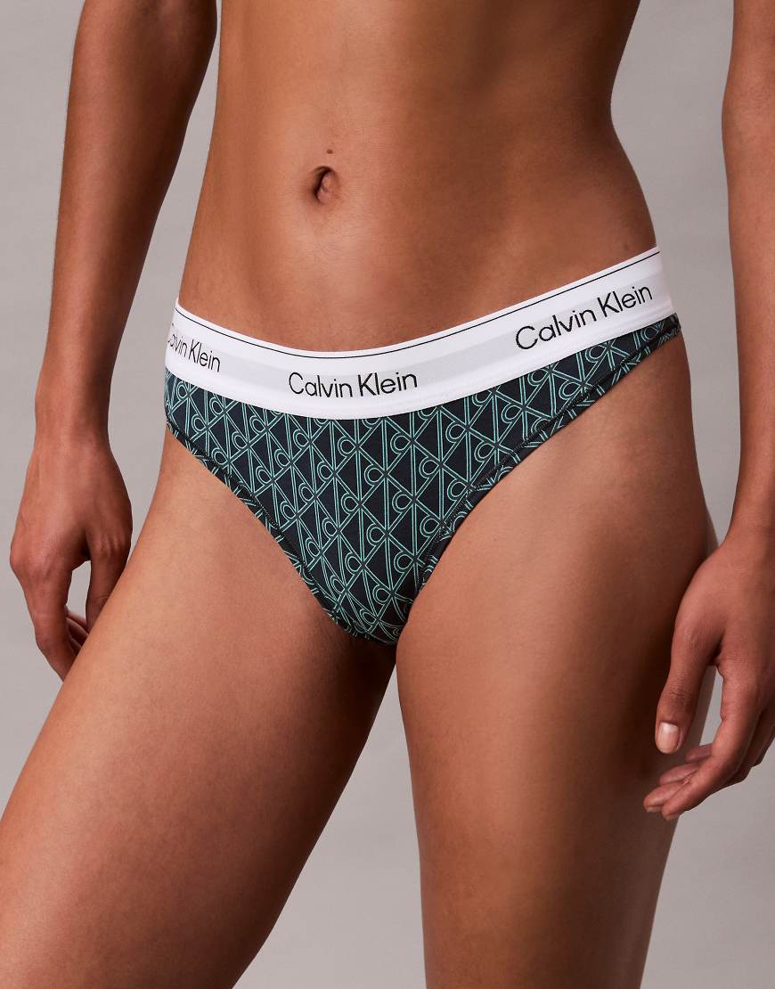 Calvin Klein - Icon Cotton Modal - Tanga in Blau mit Emblem-Muster von Calvin Klein