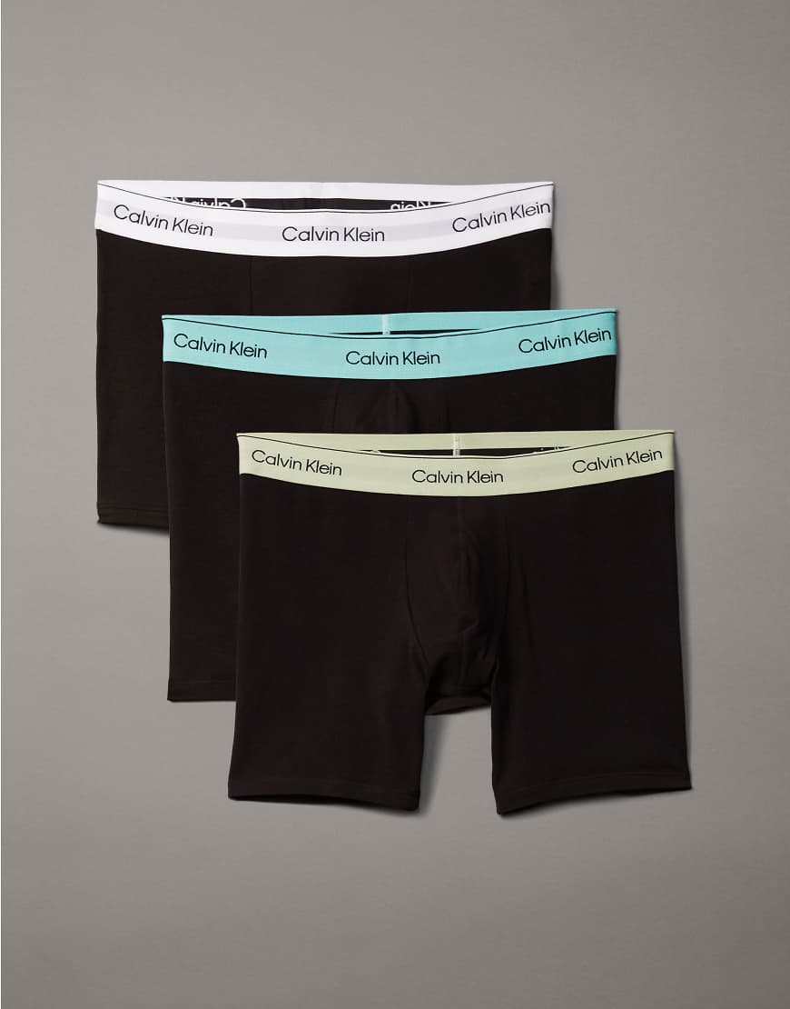 Calvin Klein - Icon Cotton Stretch - 3er-Pack Boxershorts in Schwarz mit grünem Bund von Calvin Klein