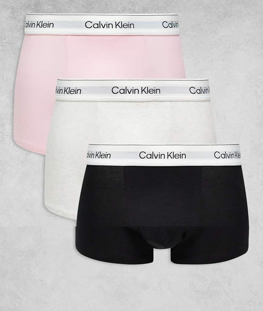 Calvin Klein - Icon Cotton Stretch - 3er-Pack Unterhosen in Schwarz/Weiß/Rosa mit Abnähern von Calvin Klein