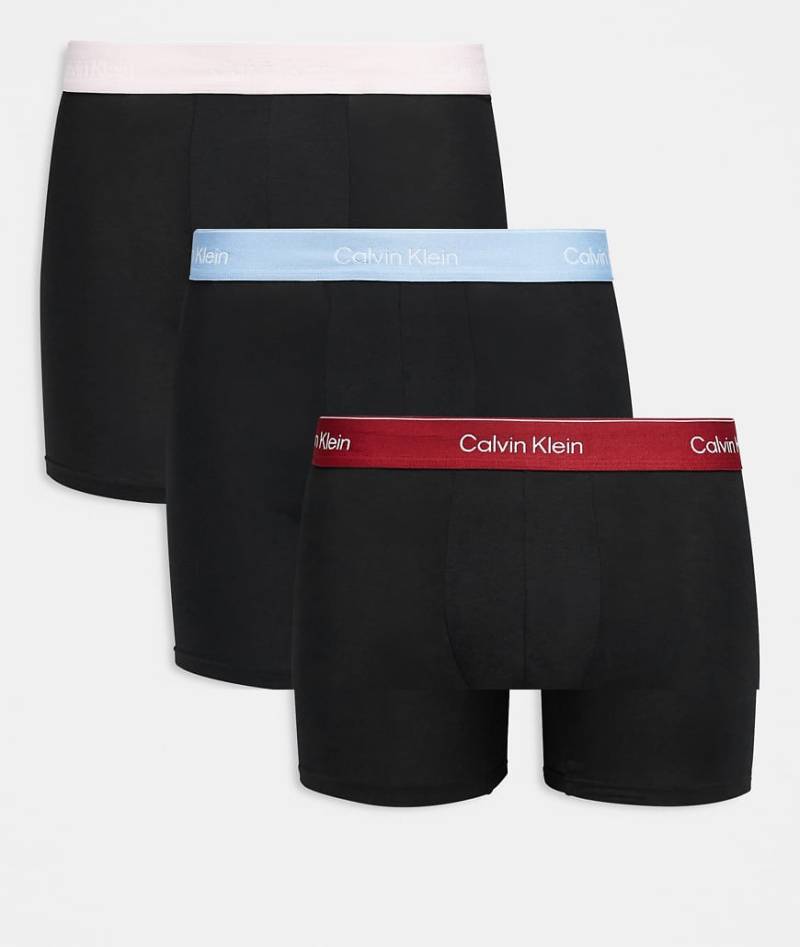 Calvin Klein - Icon Cotton Stretch - 3er-Pack eng geschnittene Boxershorts aus Stretch-Baumwolle in Schwarz mit Logobund in Rot, Blau und Creme-Bunt von Calvin Klein