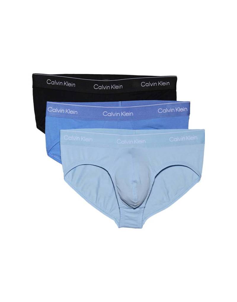 Calvin Klein - Icon Cotton Stretch - 3er-Pack eng geschnittene Hüftslips in Schwarz/Blau von Calvin Klein