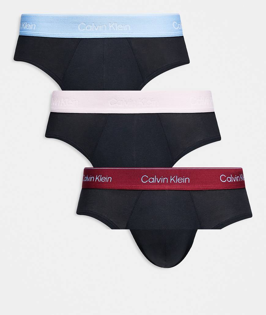 Calvin Klein - Icon Cotton Stretch - 3er-Pack eng geschnittene Hüftslips in Schwarz mit Bund in Rot/Blau/Cremeweiß-Bunt Calvin Klein - Icon Cotton Stretch - 3er-Pack eng geschnittene Hüftslips in Schwarz mit Bund in Rot/Blau/Cremeweiß-Bunt von Calvin Klein