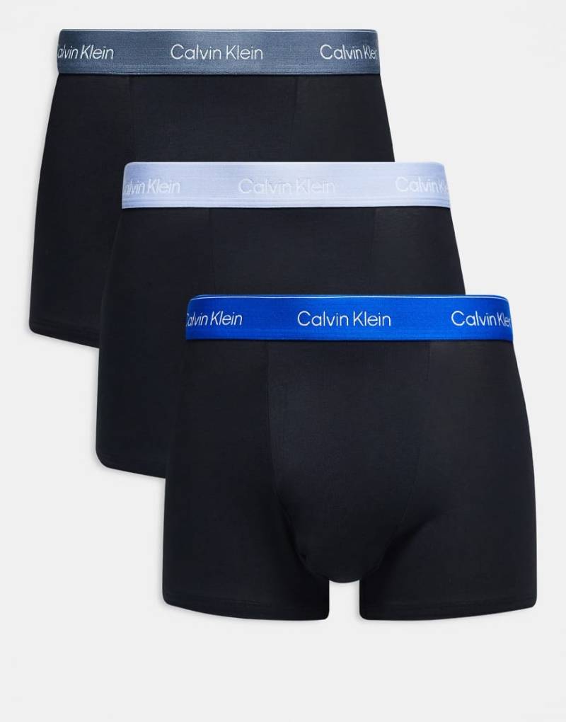 Calvin Klein - Icon Cotton Stretch - 3er-Pack locker geschnittene Unterhosen aus Stretch-Baumwolle in Schwarz mit Logobund in Blau und Grau-Bunt von Calvin Klein