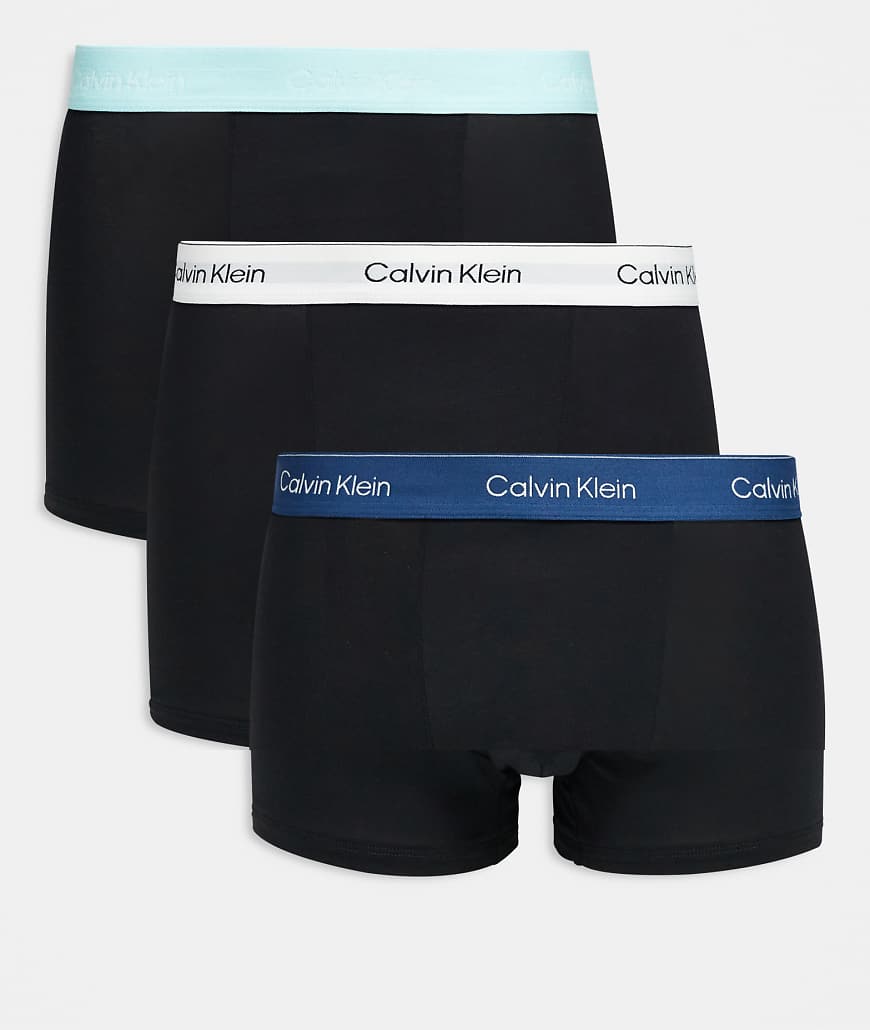 Calvin Klein - Icon Cotton Stretch - 3er-Pack locker geschnittene Unterhosen aus Stretch-Baumwolle in Schwarz mit Logobund in Türkis/Weiß/Blau-Bunt von Calvin Klein