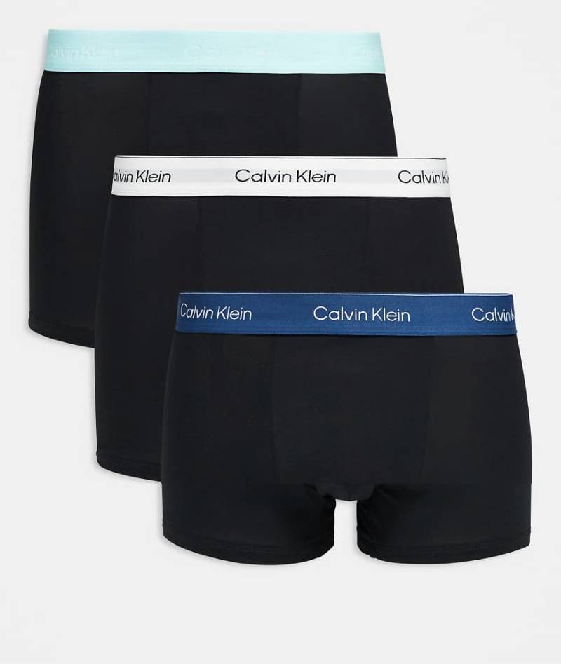 Calvin Klein - Icon Cotton Stretch - 3er-Pack locker geschnittene Unterhosen aus Stretch-Baumwolle in Schwarz mit Logobund in Türkis/Weiß/Blau-Bunt von Calvin Klein