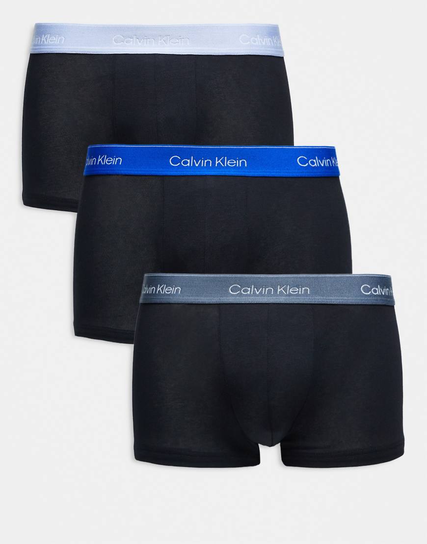 Calvin Klein - Icon Cotton Stretch - 3er-Pack tief sitzende Unterhosen aus Stretch-Baumwolle in Schwarz mit Bund in Blau/Grau-Bunt von Calvin Klein