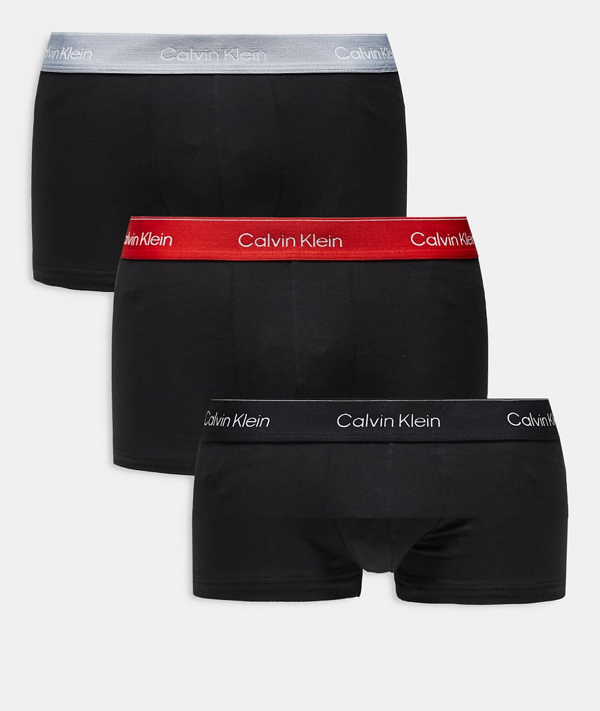 Calvin Klein - Icon Cotton Stretch - 3er-Pack tief sitzende Unterhosen aus Stretch-Baumwolle in Schwarz mit Bund in Schwarz/Grau/Rot-Bunt von Calvin Klein