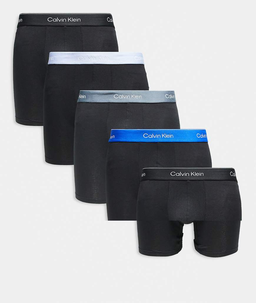 Calvin Klein - Icon Cotton Stretch - 5er-Pack eng geschnittene Boxershorts aus Stretch-Baumwolle in Schwarz mit Logobund in Blau/Grau-Bunt von Calvin Klein