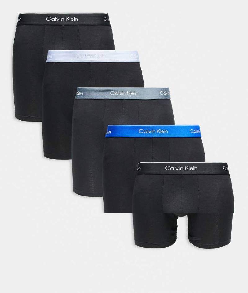 Calvin Klein - Icon Cotton Stretch - 5er-Pack eng geschnittene Boxershorts aus Stretch-Baumwolle in Schwarz mit Logobund in Blau/Grau-Bunt von Calvin Klein
