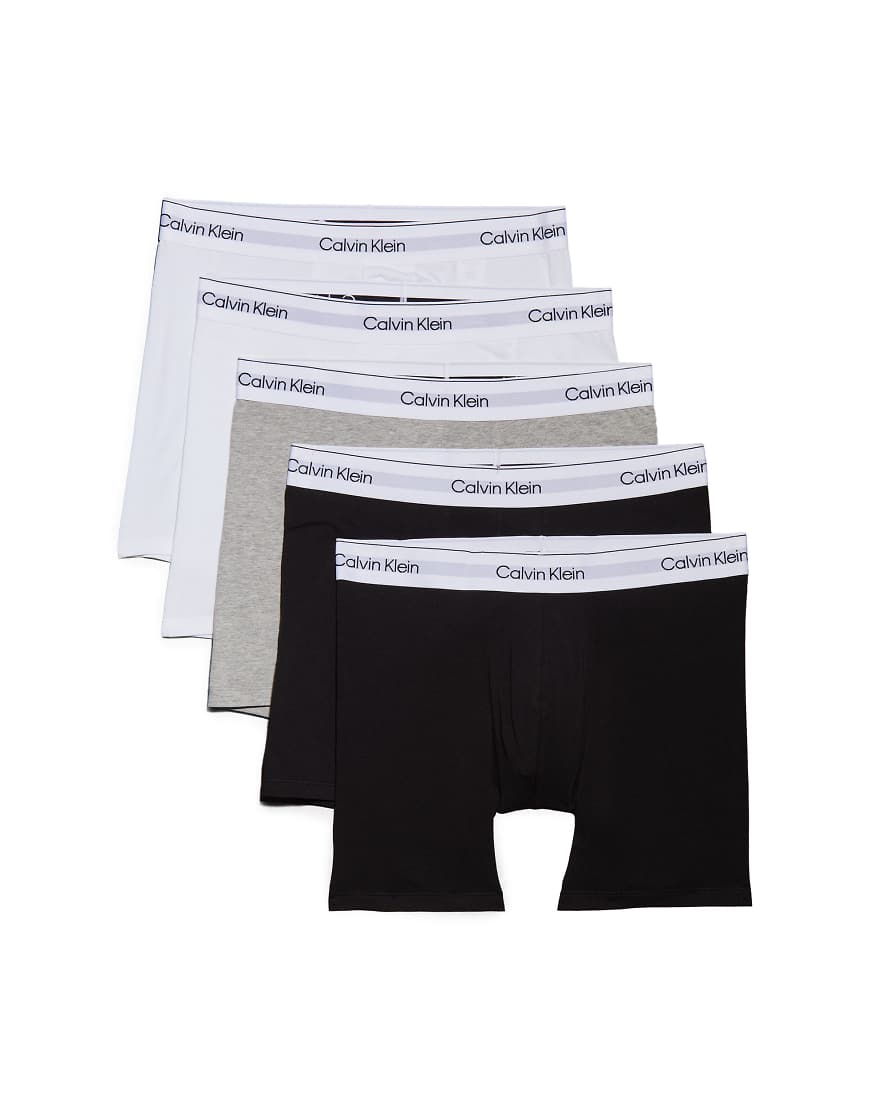 Calvin Klein - Icon Cotton Stretch - 5er-Pack eng geschnittene Boxershorts in Schwarz/Weiß/Grau von Calvin Klein