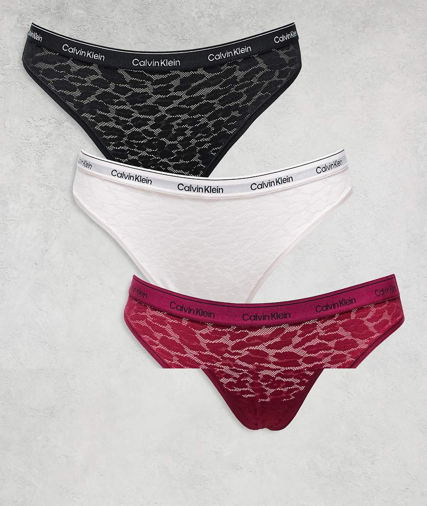 Calvin Klein - Icon Lace - 3er-Pack Bikini-Fit-Slips in Beerenrot/Schwarz/Zartrosa-Bunt von Calvin Klein