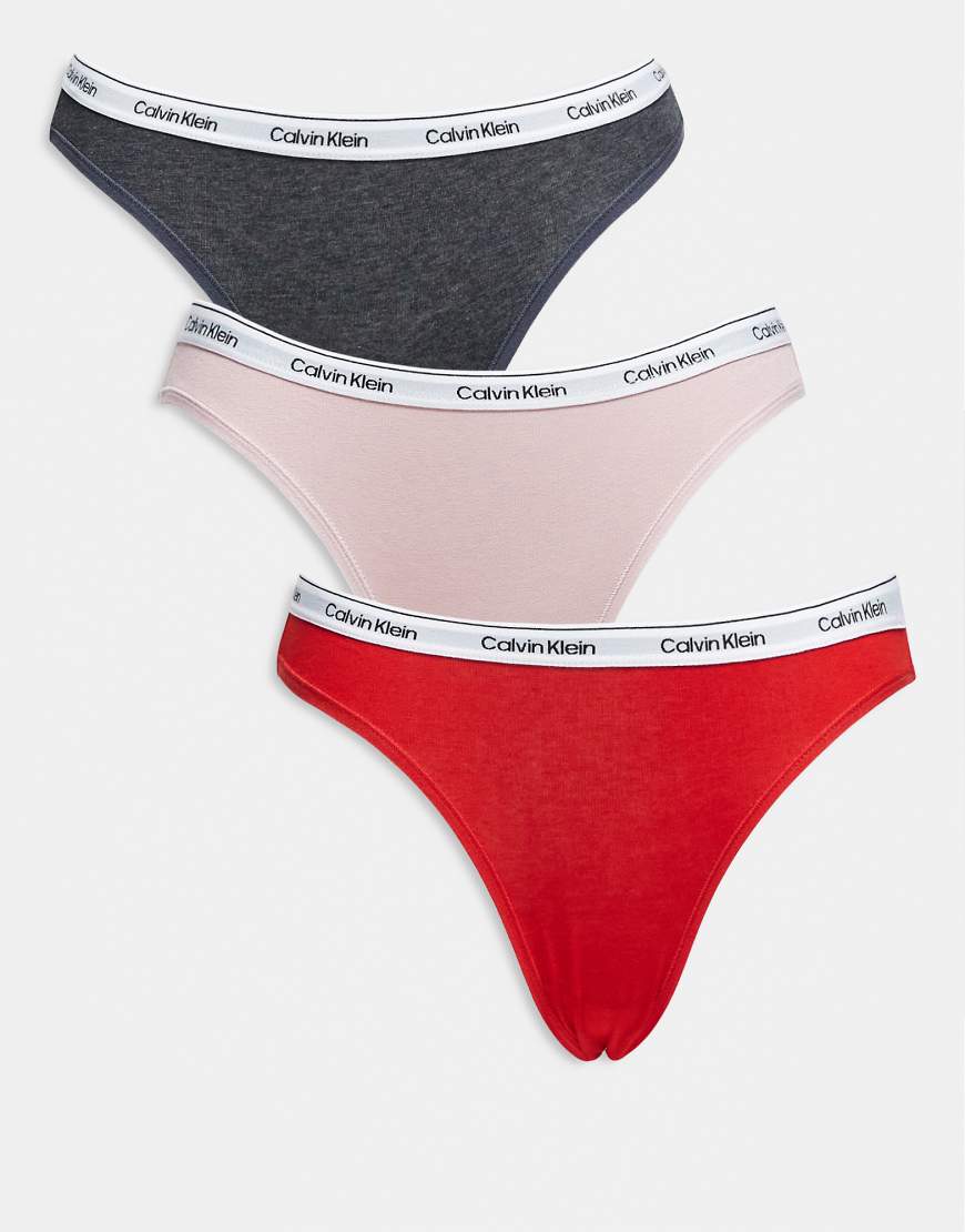 Calvin Klein - Icon Logo - 3er-Pack Bikinislips in Grau/Rot/Rosa mit Markenlogo-Bunt von Calvin Klein