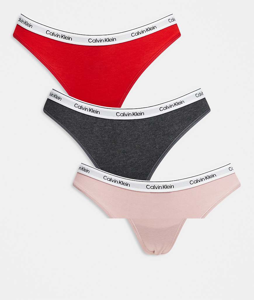 Calvin Klein - Icon Logo - 3er-Pack Tangas in Grau/Rot/Rosa mit Markenlogo-Bunt von Calvin Klein