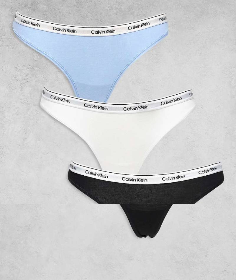 Calvin Klein - Icon Logo - 3er-Pack Tangas in Schwarz/Weiß/Blau-Bunt von Calvin Klein