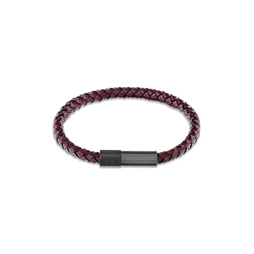 Calvin Klein Industrial Facets Herren-Armband aus schwarzem Stahl und burgunderrotem Leder – 35100045 von Calvin Klein