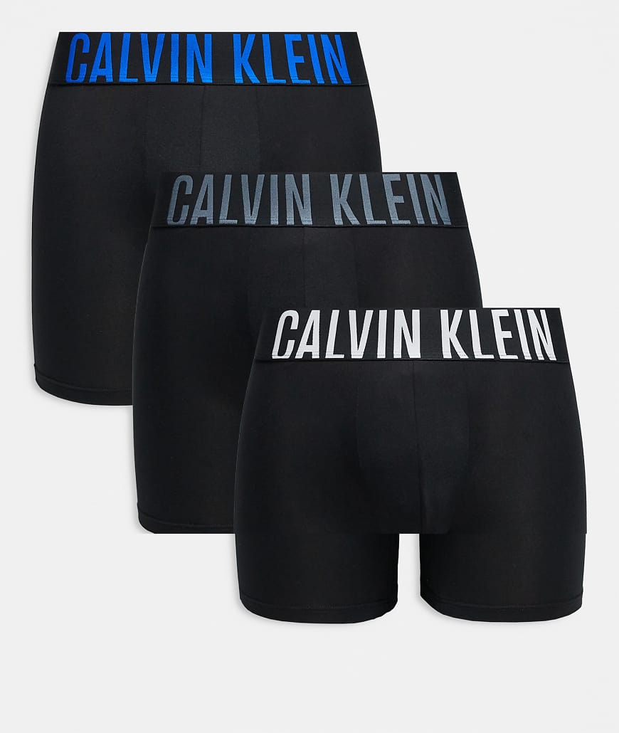 Calvin Klein - Intense Power - 3er-Pack Mikrofaser-Boxershorts in Schwarz mit Logo-Bund in Grau/Blau-Bunt von Calvin Klein