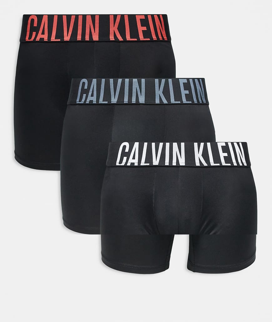 Calvin Klein - Intense Power - 3er-Pack eng geschnittene Boxershorts aus Mikrofaser in Schwarz mit grauem/rostrotem Logo-Bund-Bunt von Calvin Klein