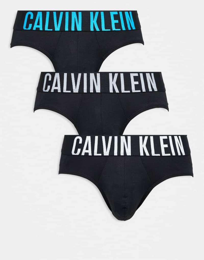 Calvin Klein - Intense Power - 3er-Pack hüfthohe Slips in Schwarz mit blauem/grauem Bund von Calvin Klein