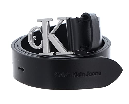 Calvin Klein CKJ Monogram Seasonal Mono Hardware Leather Belt 30MM W85 Black von Calvin Klein