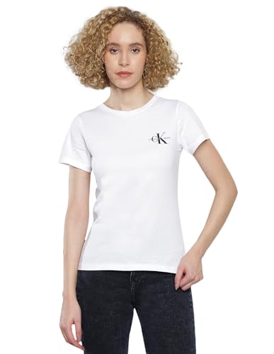 Calvin Klein Jeans Damen 2er Pack T-Shirts Kurzarm Monologo Slim Rundhalsausschnitt, Mehrfarbig (Sepia Rose/Bright White), S von Calvin Klein